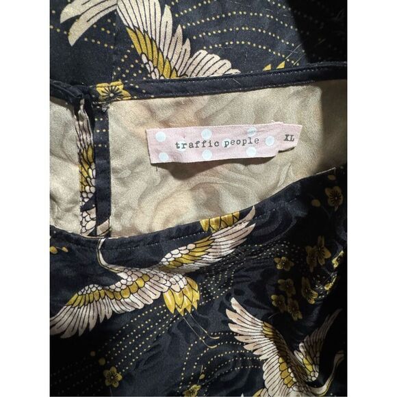 Anthropologie Traffic People black and Gold bird print casual jumpsuit XL - Picture 3 of 7